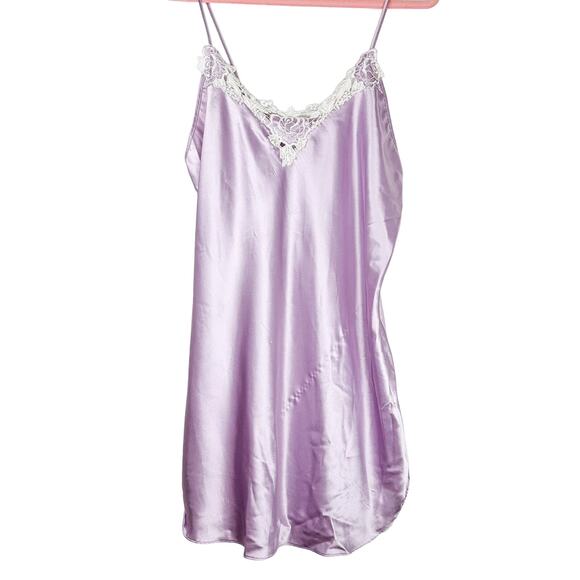 Dentelle Vintage Lingerie 90s Slip Lavender Embroidered Floral V Neck - Picture 1 of 5